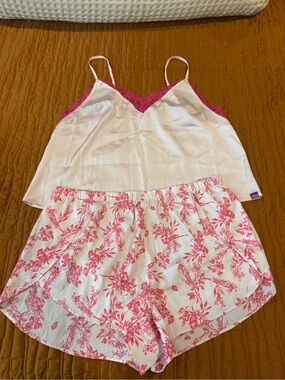 Adore Me White Cami with Pink Lace & Pink Floral Shorts Sleep Set
